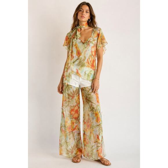 No brand Dresses & Skirts - Womens Boho Sheer Floral 2pc Set Palazzo Pants Overlay Shorts Resort Y2K Size L